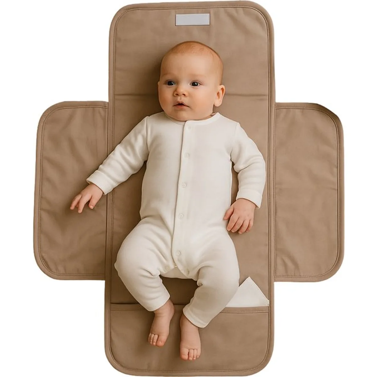 Soosie - Opvouwbaar Waterdicht Verschoonmatje – Reisverschoonmat Baby 70×55 cm – Beige – Met Vakje & Klittenbandsluiting - 2