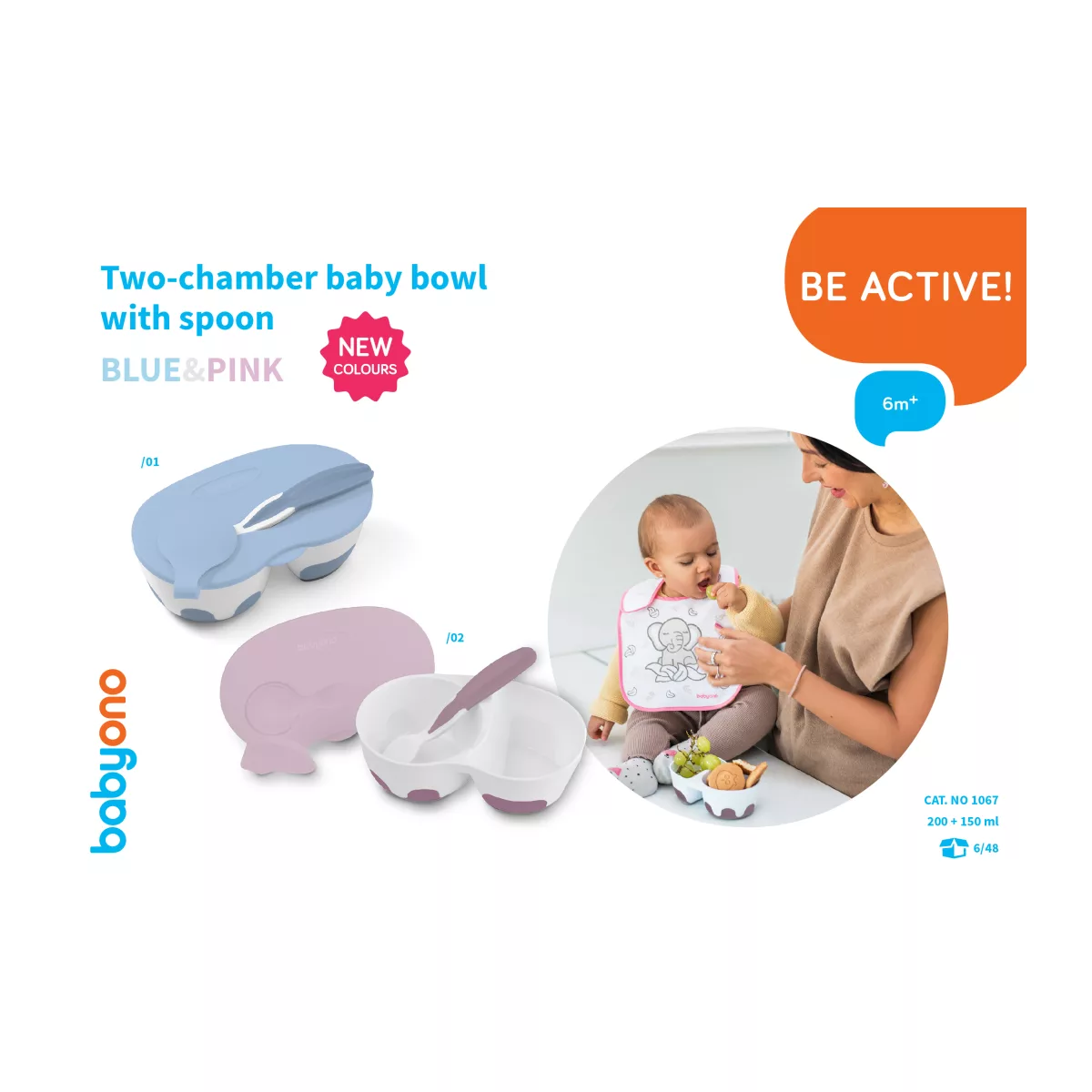 BabyOno 2-Delig Blauw/Grijs Kommetje met Lepel 1067/01