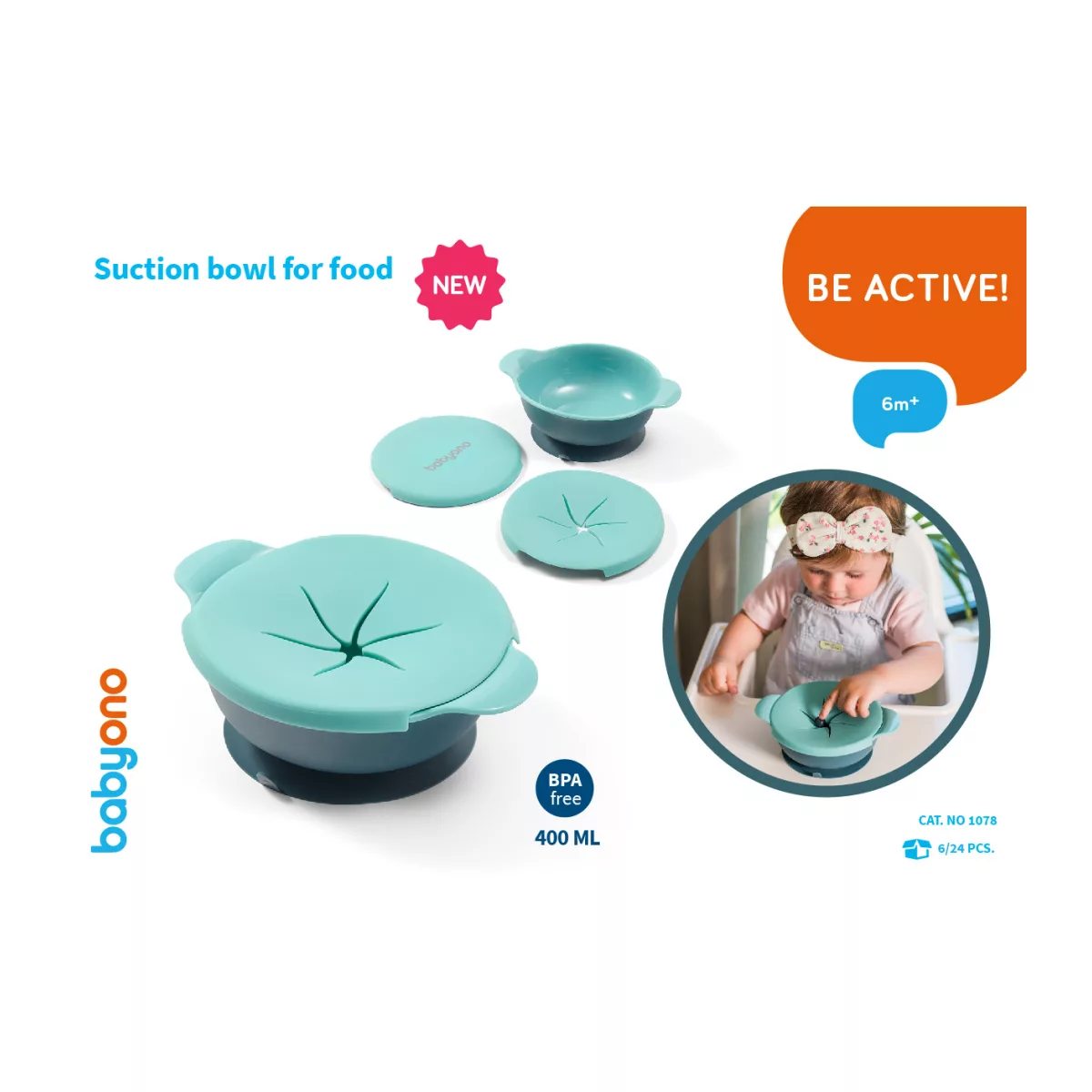 BabyOno Kinderbord met zuignap en handige deksels voor baby of peuter