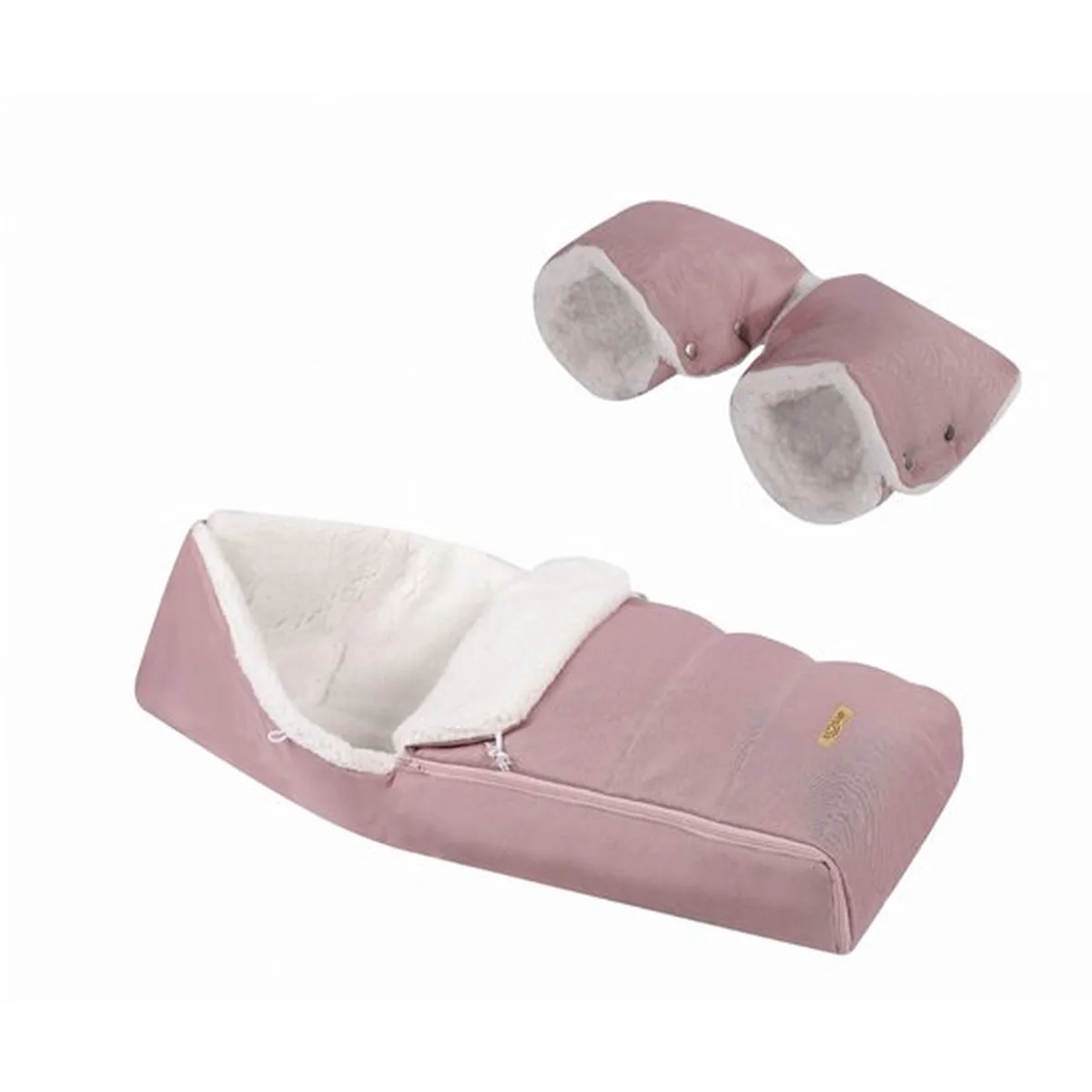 SOOSIE Winter Kinderwagen Voetenzak + Handmof – Roze Melange & Teddy Crème – Universeel – Waterproof – 110 cm