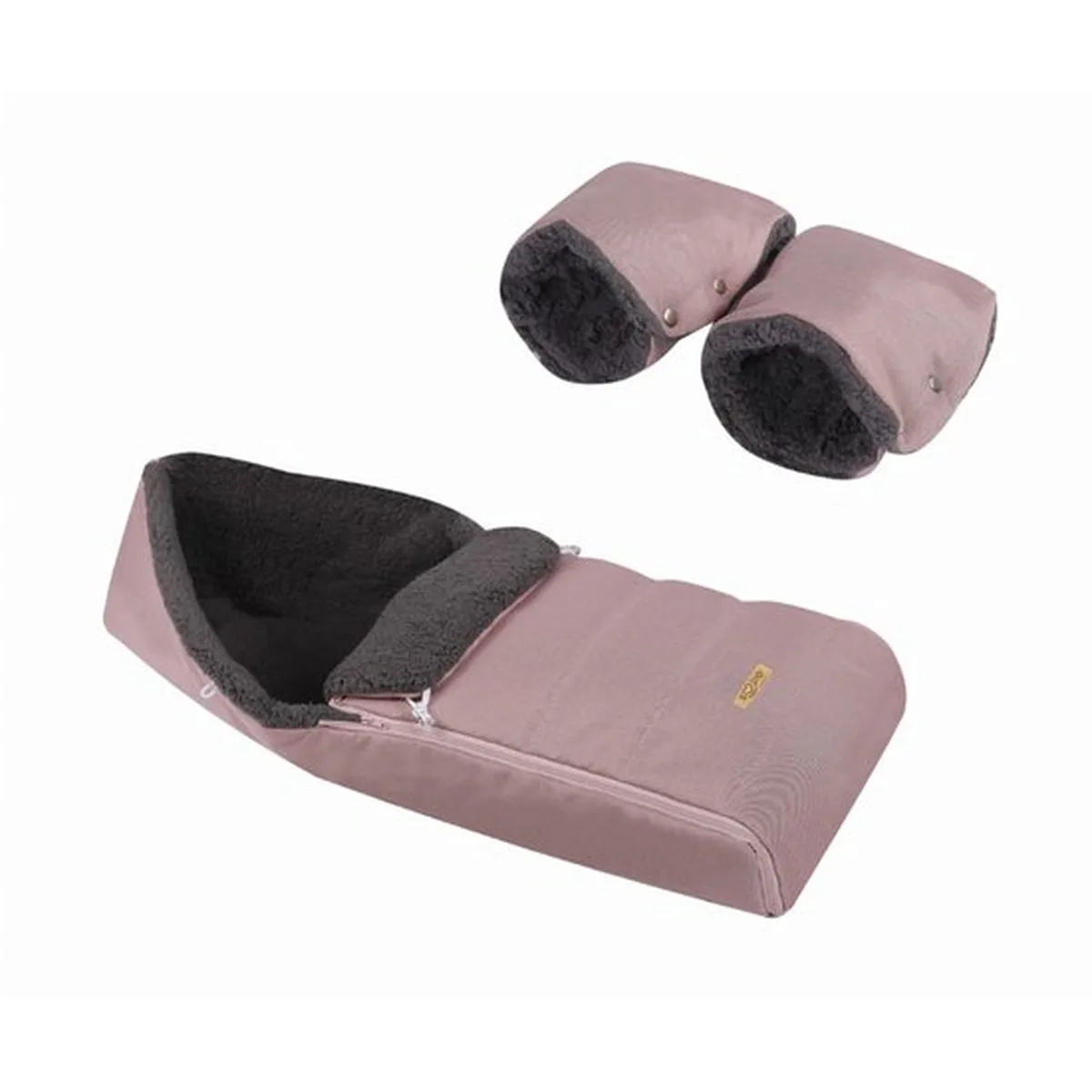 SOOSIE Winter Kinderwagen Voetenzak + Handmof – Roze Melange & Grijs Teddy – Universeel – Waterproof – 110 cm